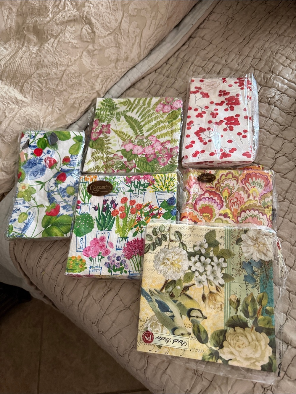 Caspari napkins 4 red berryFloral 11 strawberry 16 fern garden 17 pots  13 punch